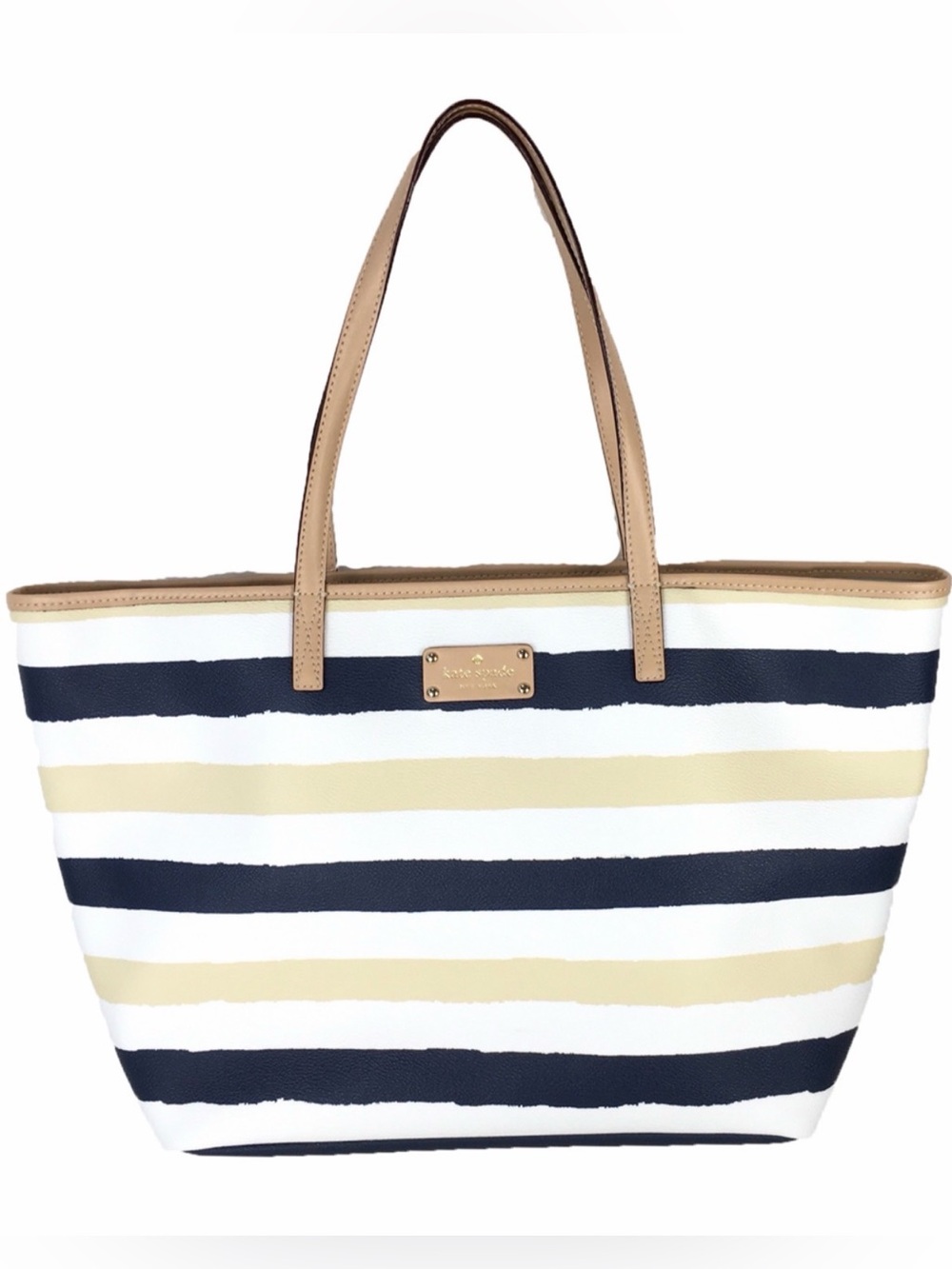 Kate Spade Bondi Road Striped Harmony Tote, Tan Cream & navy striped,‎ Large